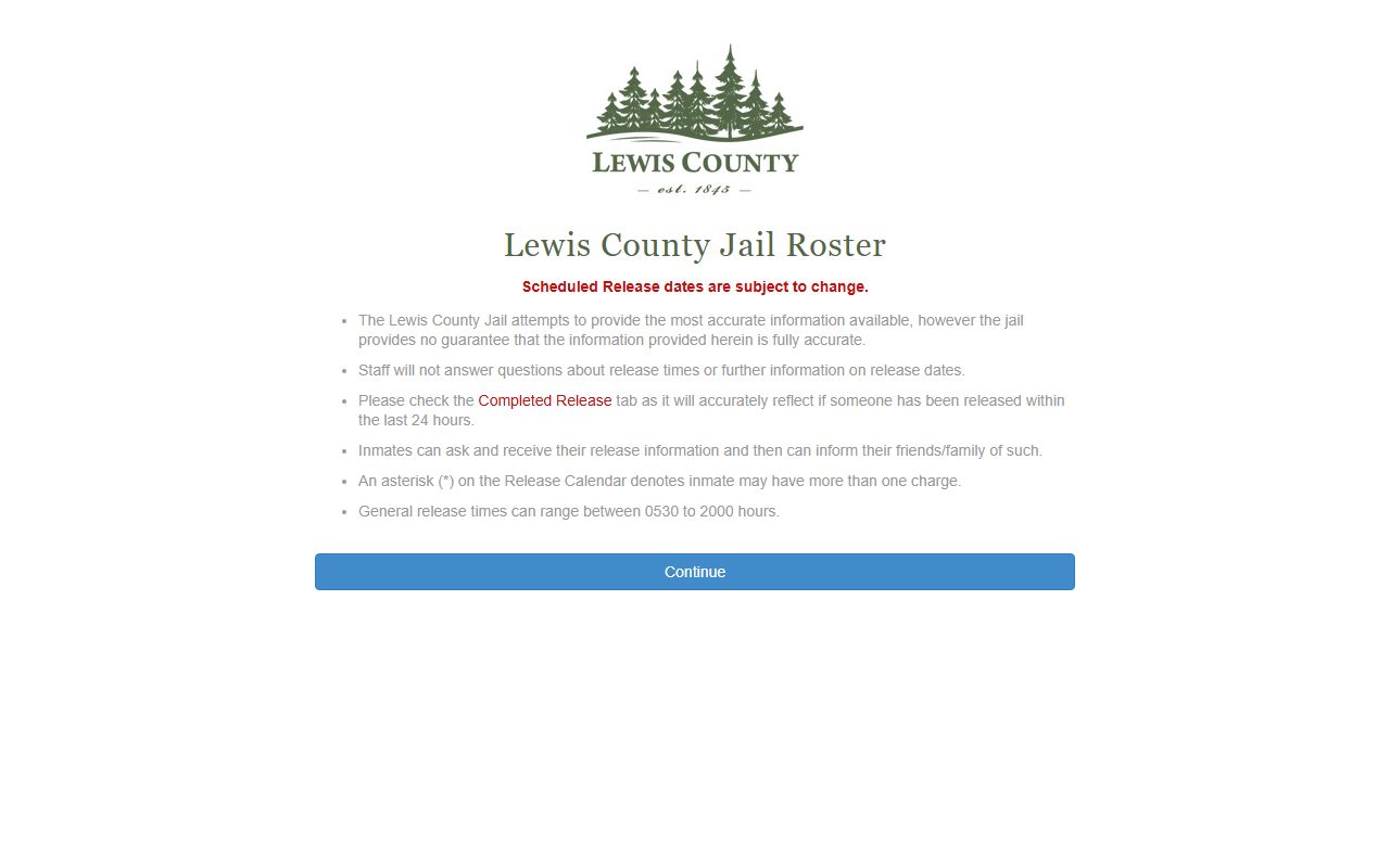 Lewis County jail mugshots roster disclaimer without public booking photos